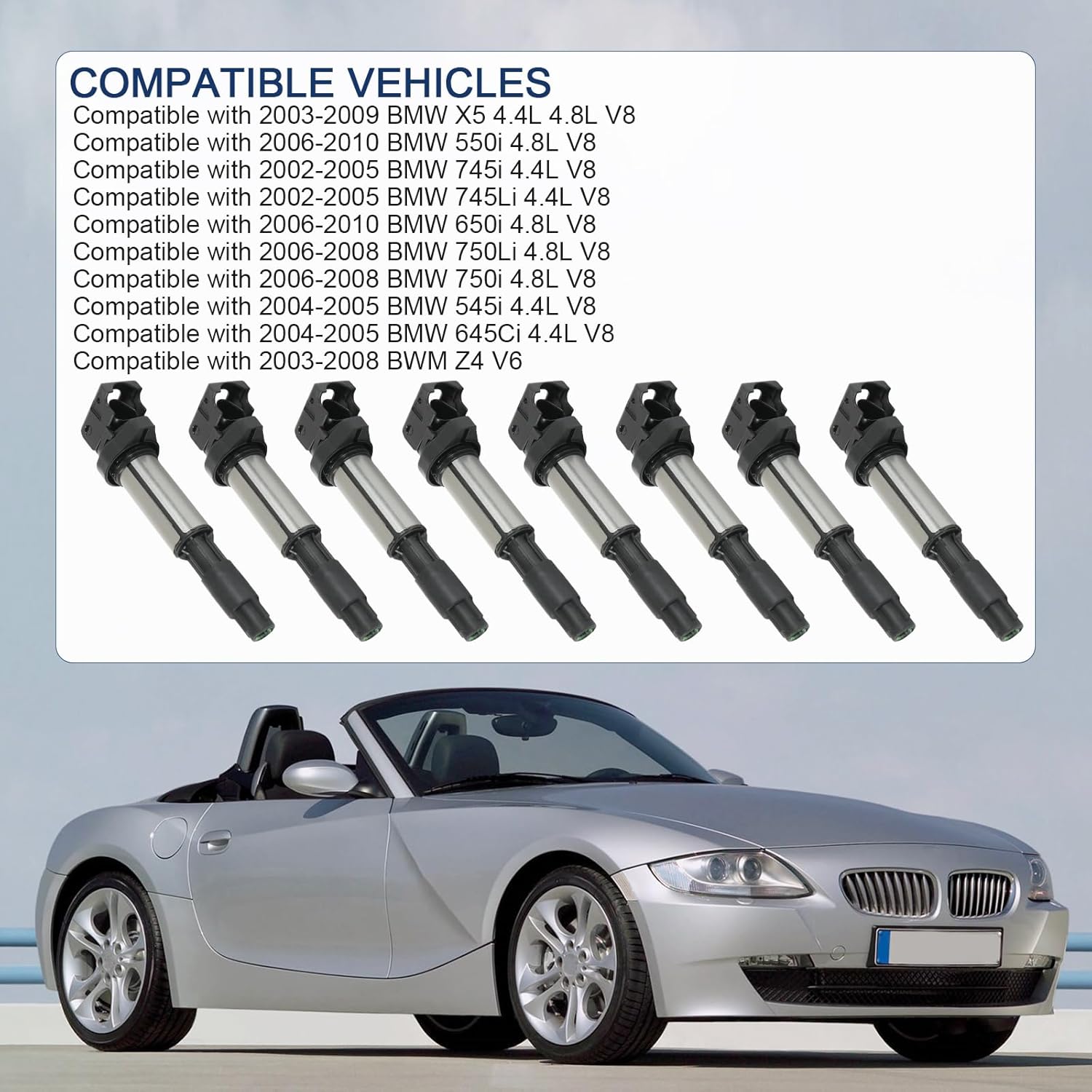 JDMSPEED Set of 8 UF522 Ignition Coil Pack Compatible with 2002-2010 BMW X5 650i 645Ci 550i 545i 750i 745i 750Li 745Li Z4 4.4L 4.8L V8 OE# UF44 UF515