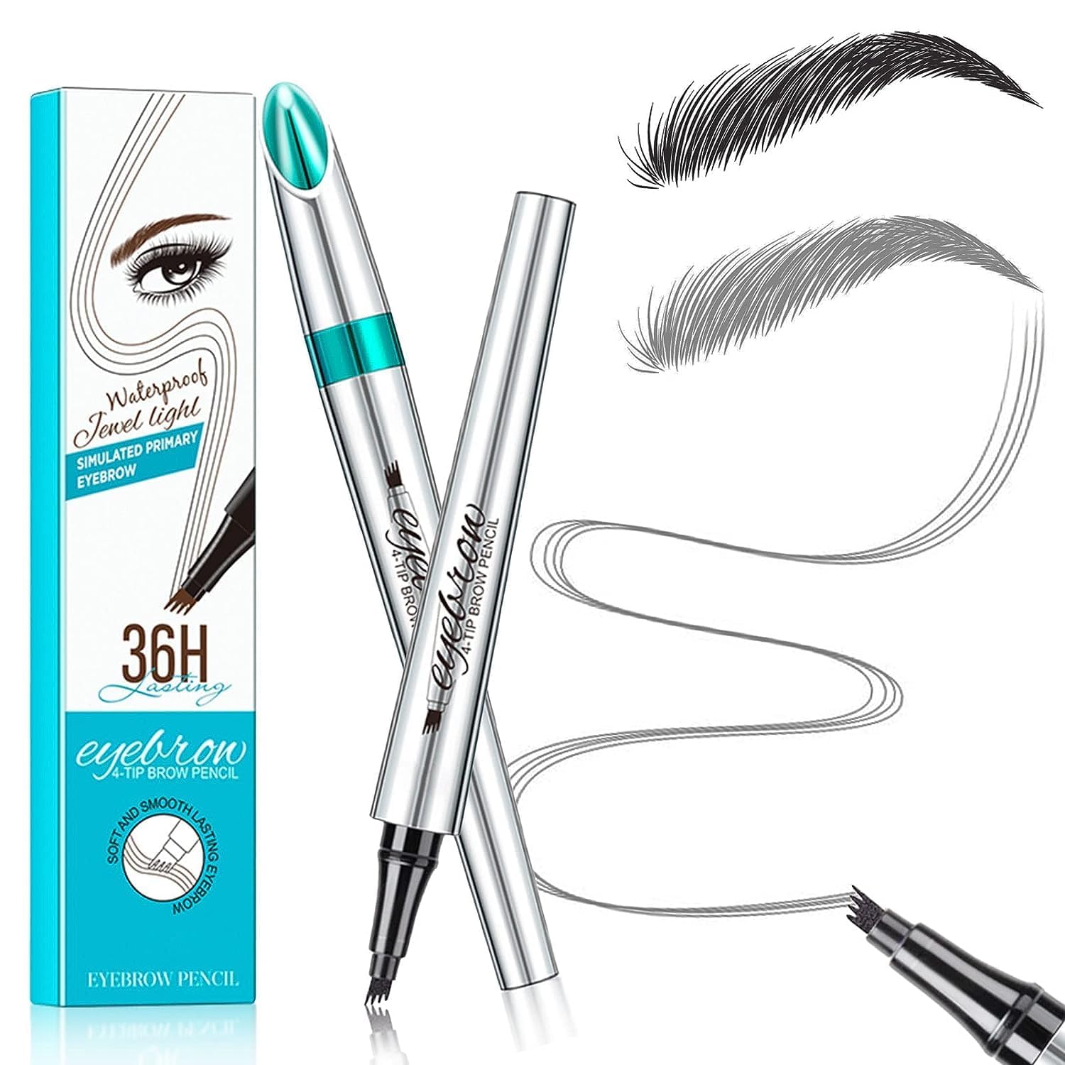 Waterproof Eyebrow Pencil, Eyebrow Microblading Pen, Tattoo 4 Tips Fine Sketch Liquid Eyebrow Pen, Micro 4 Point Brow Pen Lift & Snatch, 24 Hours Long Lasting Natural Eyebrow Shape (05# Dark Grey)
