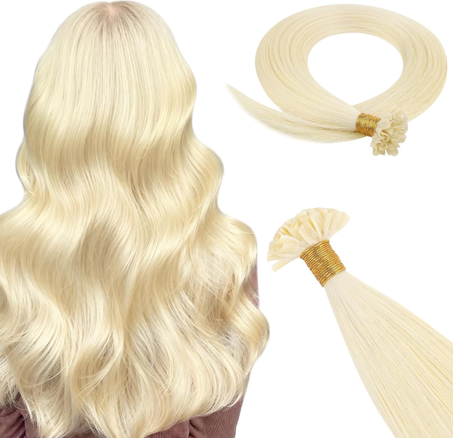 HOTBANANA Uチップヘアエクステンション、16インチ 50g 50s プラチナブロンドプレボンドホットフュージョンケラチン