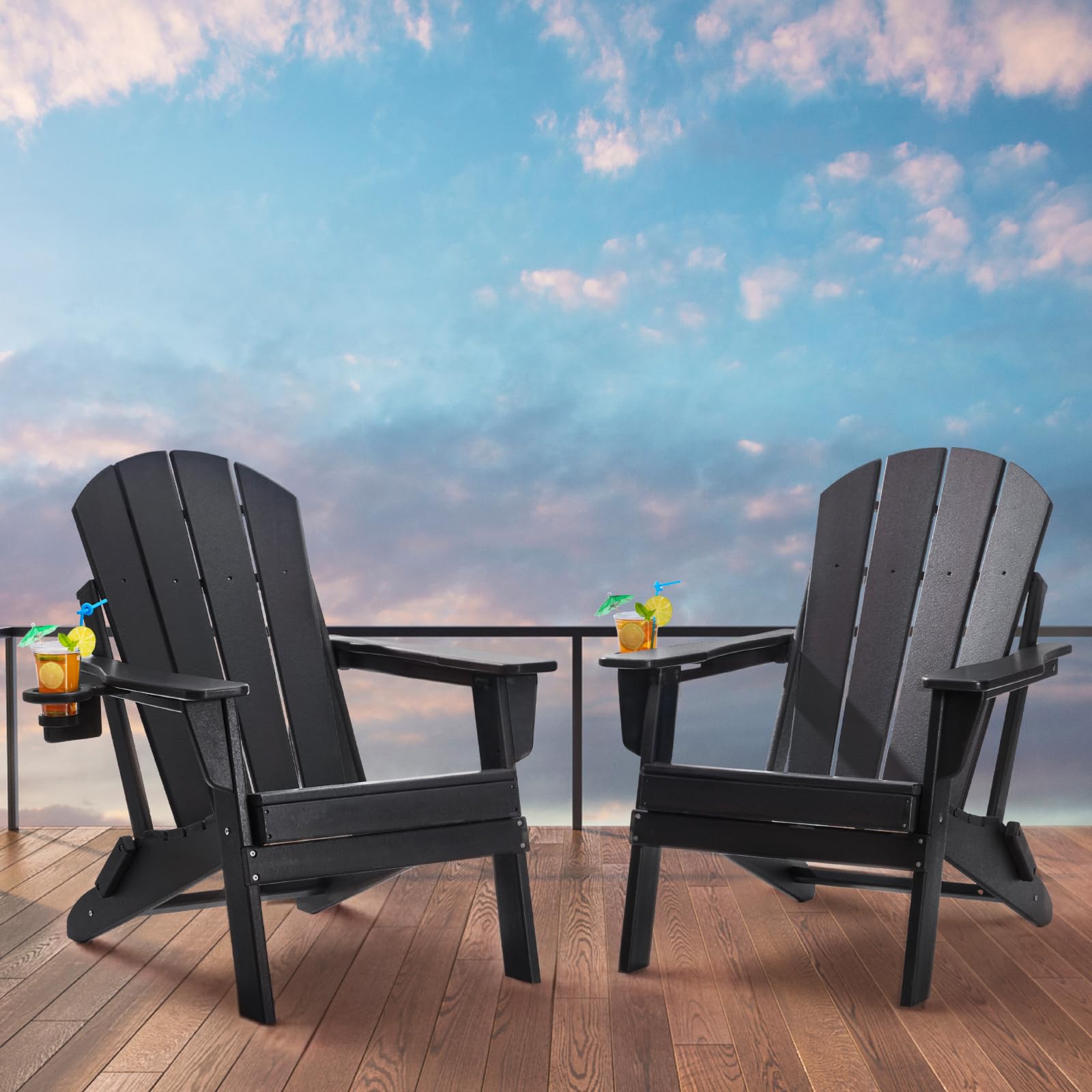 VEVOR Adirondack-Stuhl aus Kunststoff, 2er-Set, wetterfest, tragbar, klappbar, Feuerstellenstuhl, Adirondack-Terrassenstuhl für den Außenbereich mit Getränkehalter