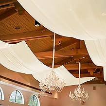 6 Panels Ivory Ceiling Drapes for Wedding, 5ftx10ft Ceiling Drapes Cheesecloth Sheer Fabric Curtain Wedding Arch Draping Fabric Romantic Ceiling Decorations for Wedding Party Ceremony Stage