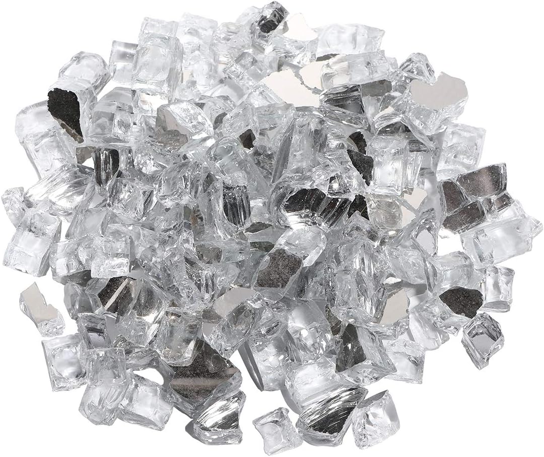 AQUILLA 10 Pounds Fire Glass, Reflective Tempered, Transparent Grey for Fire Pit Table