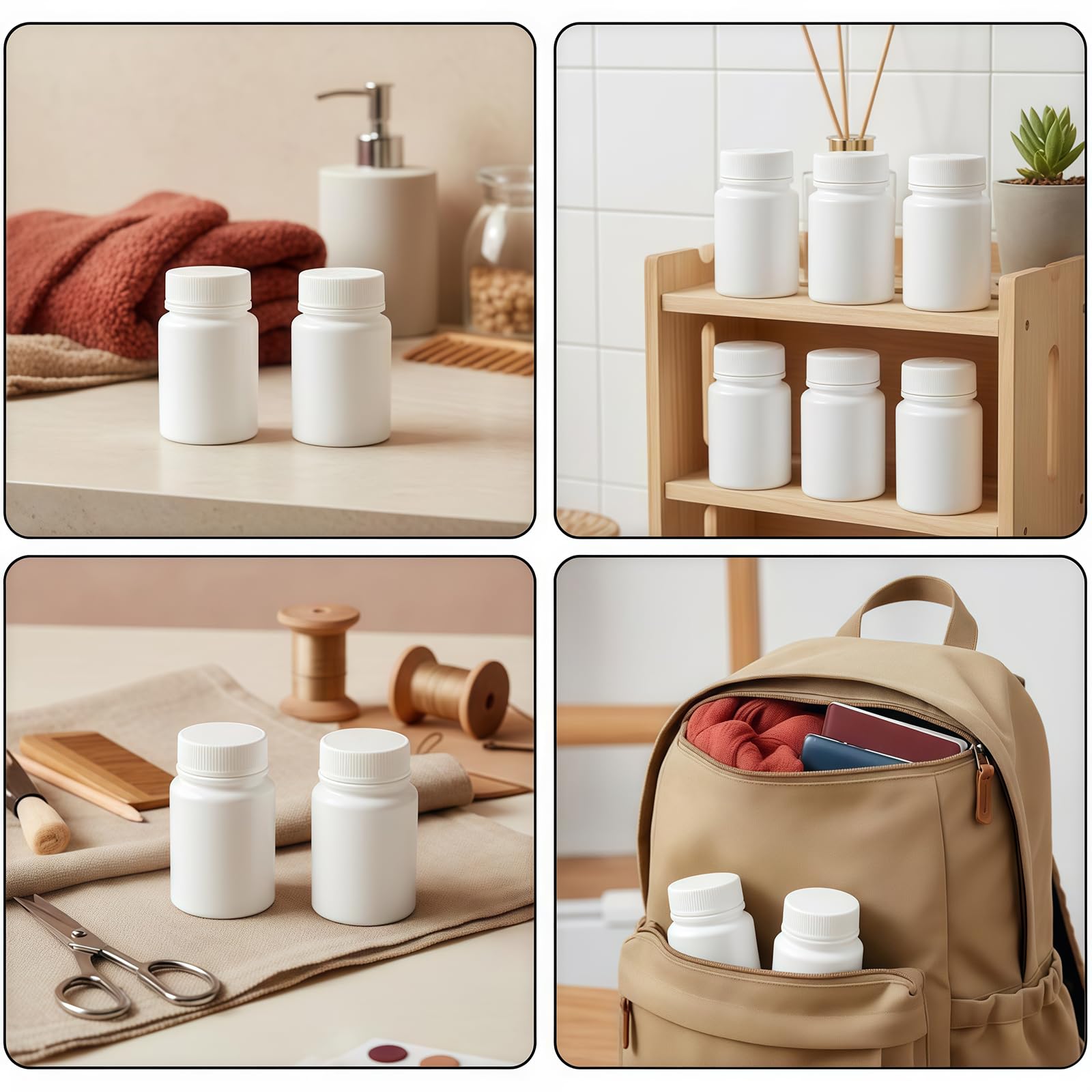 12 recipientes redondos de plástico para píldoras, tabletas de medicina, soporte de almacenamiento de cápsulas, dispensador de píldoras, organizador de cebos (blanco) (100 ml)
