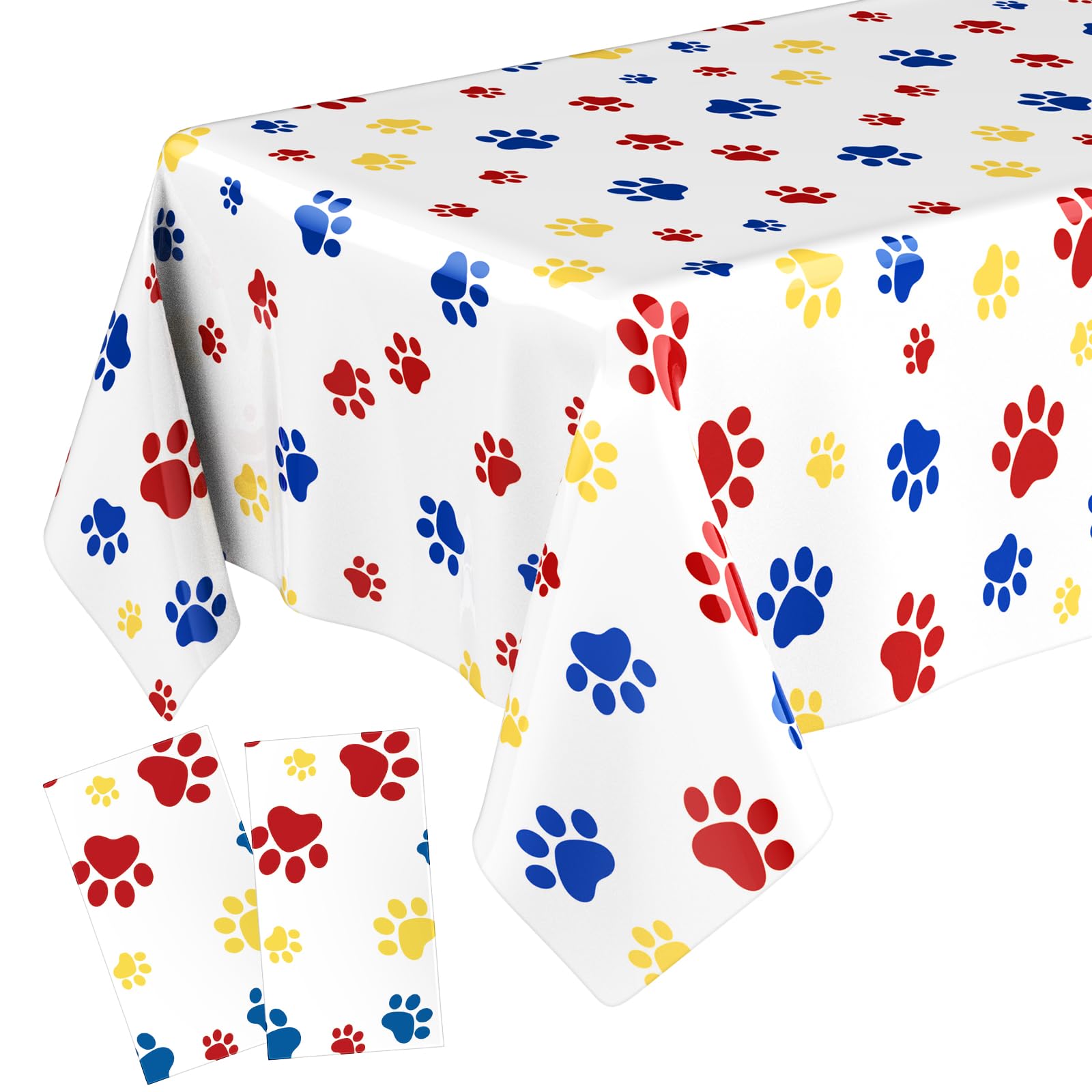 Gilprop 2 Pack 54x108 Inch Large Cartoon Themed Tablecloth Dog Paw Print Tablecloth Pink Pig Party Decorations Plastic Disposable Rectangle Table