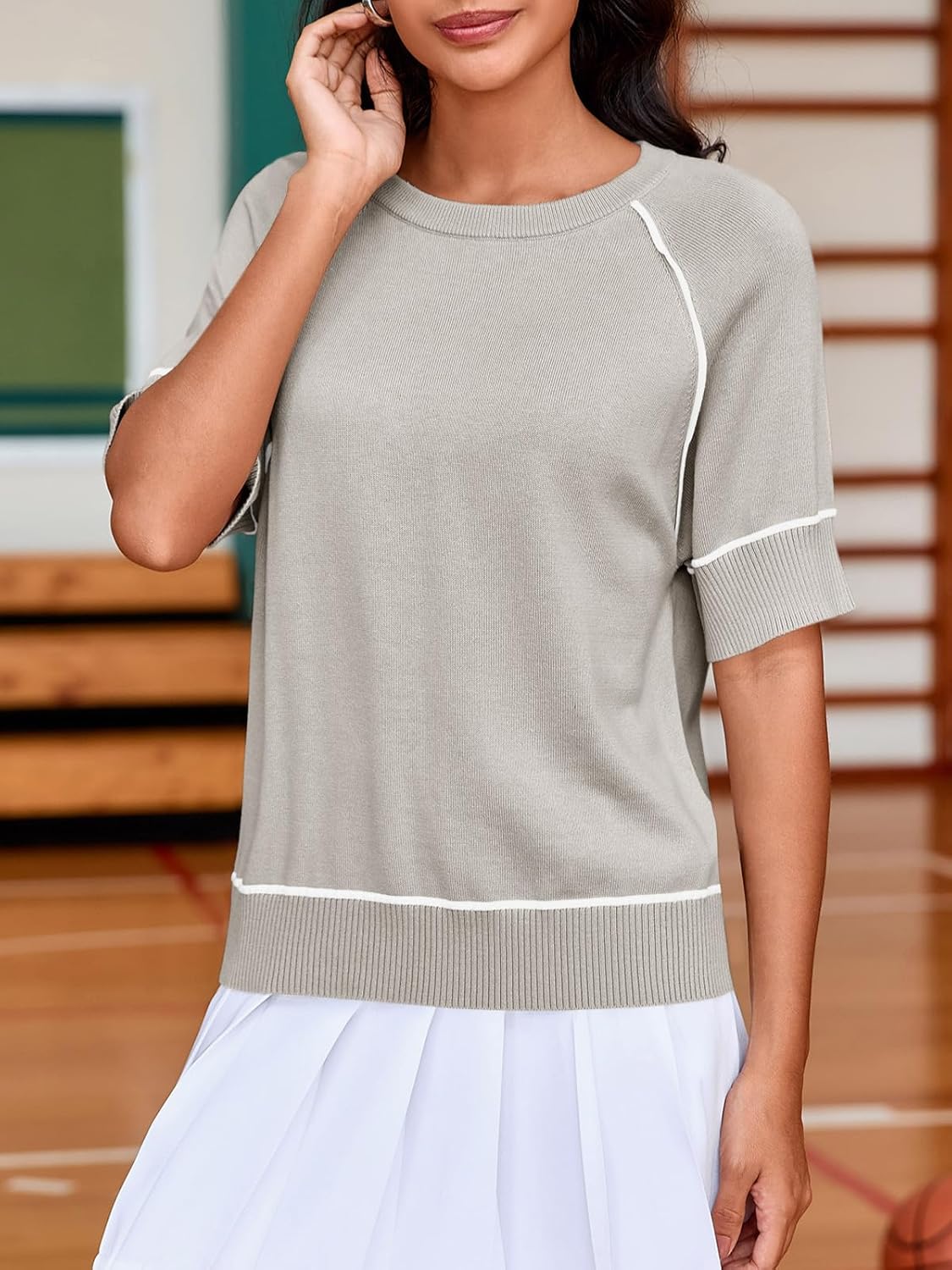 Saodimallsu Womens Short Sleeve Sweaters Casual Crew Neck Lightweight Knit Summer Trendy Pullover Tops - Image 3