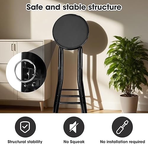 Miniatura 4 de Gluck Plants Taburete plegable de 24 pulgadas, plegable, portátil, plegable, de altura, silla acolchada de cuero para adultos, para cocina, sala de
