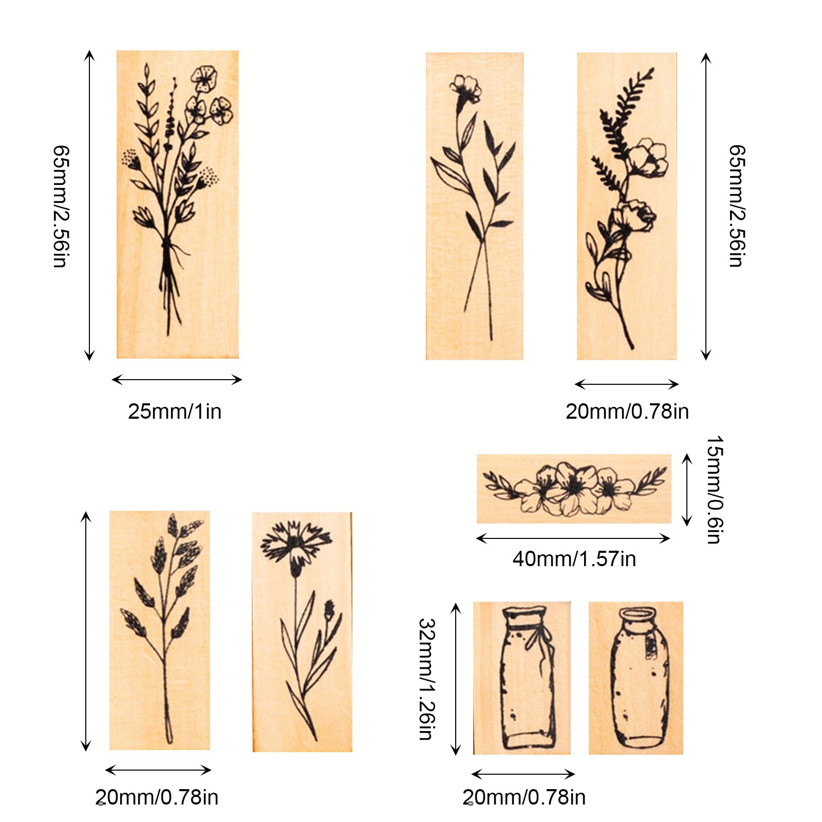 Set 8 Timbri In Legno Con Motivi Fiori E Piante - Per Carta, Scrapbooking, DIY - Foto 2