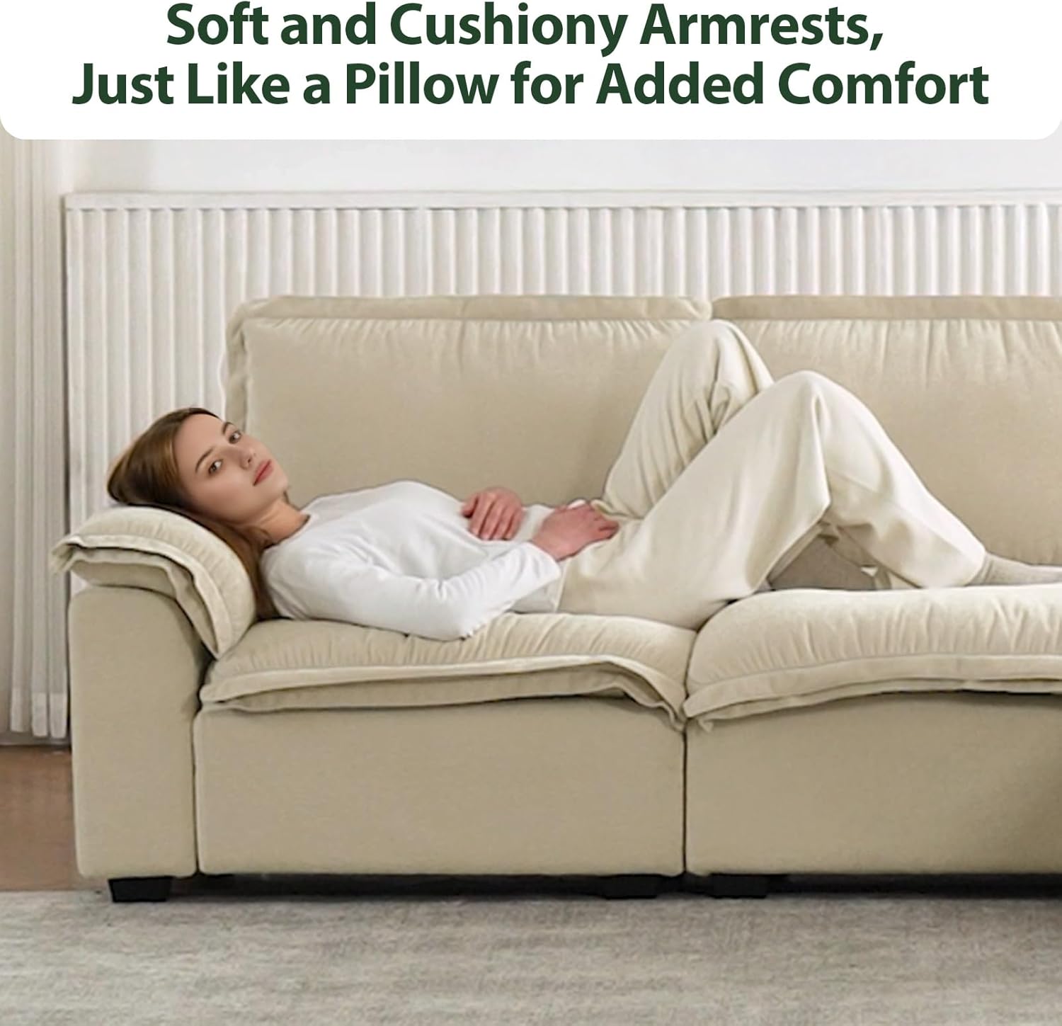 Cloud Couch Sectional for Living Room L Shaped Couch Modular Sectional Sofa Chenille Fabric for Apartment Ivory Beige