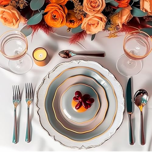 Miniatura 9 de UOEKCS Platos de carga blancos, 13 pulgadas antiguos cargadores redondos para servidor. Juego de 6 cargadores de plástico para platos de cena,