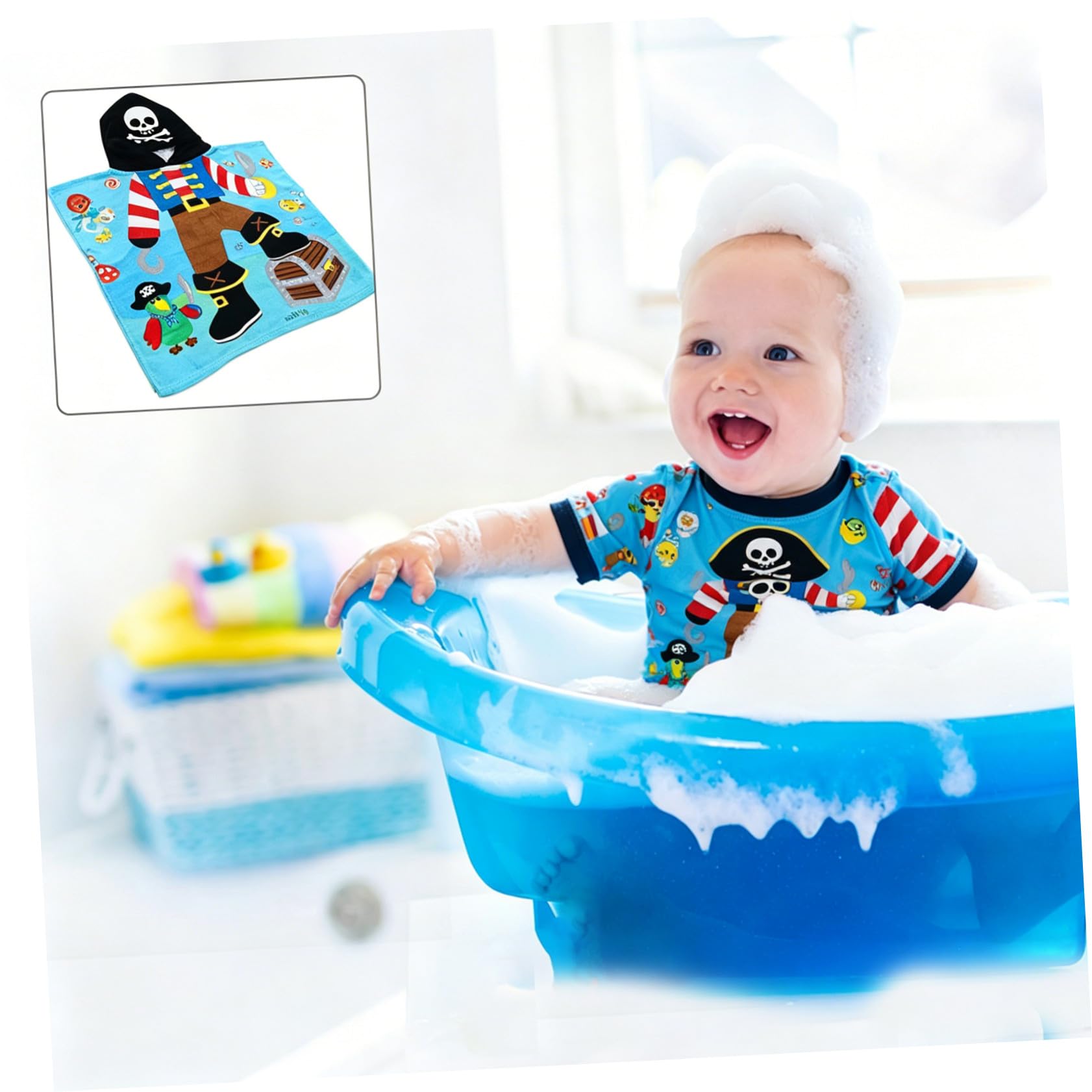 GANAZONO Kinderbademantel mit Kapuze, 1 Stück, Baumwolle, Piratenmotiv