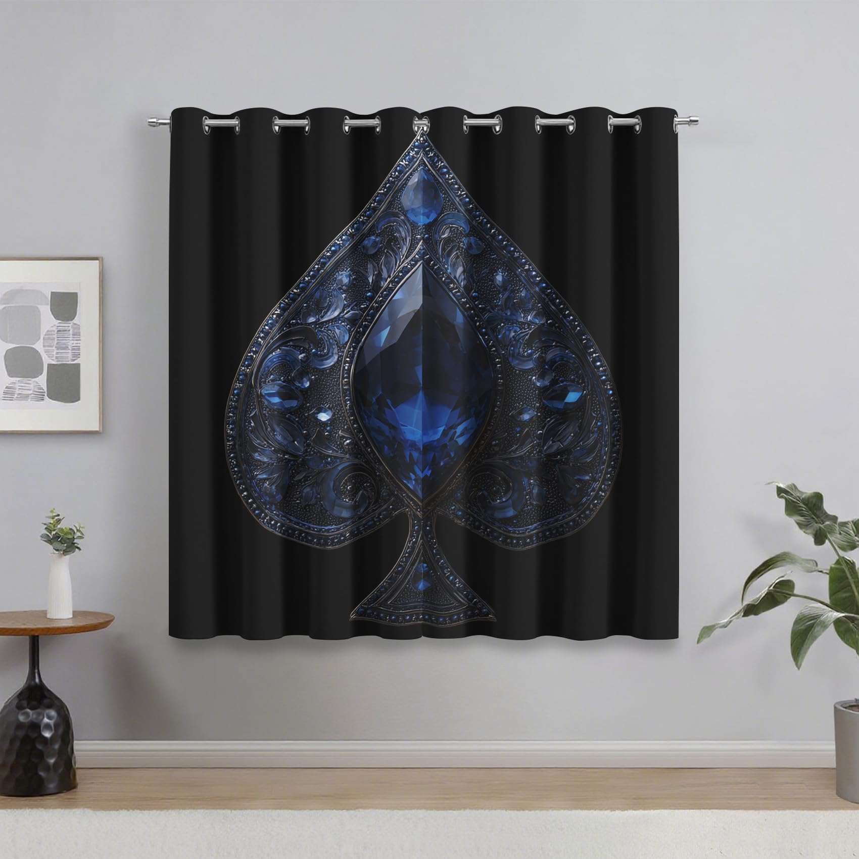 Generisch Blickdichte Vorhänge Pik-Ass, Verdunklungsvorhänge Blau Diamant Gardinen mit Ösen, Vorhang Wohnzimmer Schlafzimmer Fenster Deko, H137 x B117 cm 5er Set