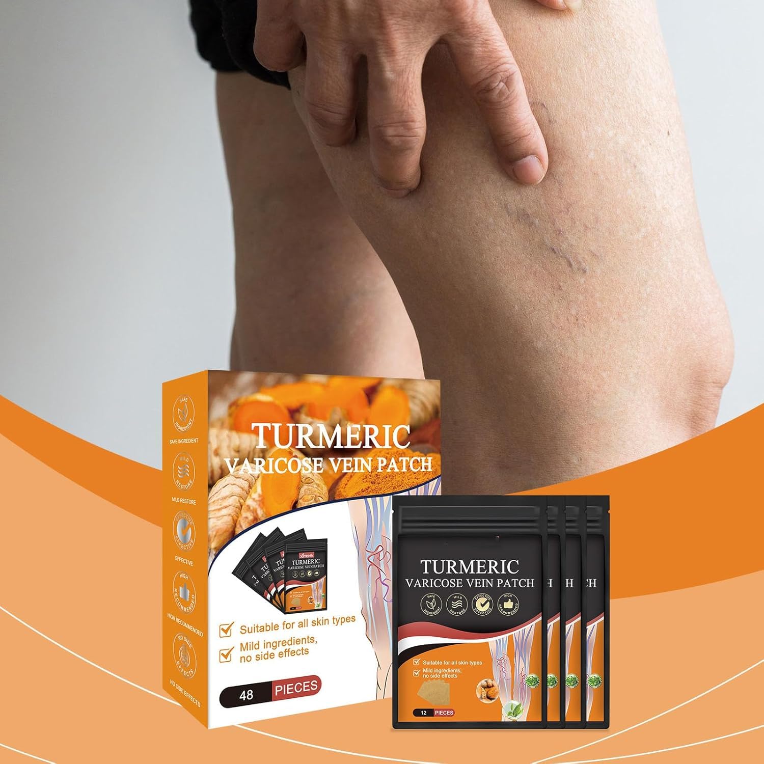 Kurkuma Krampfadern Patches, Krampfadern Patch Linderung, natürliche Linderung von Krampfadern in Beinen und Spinnen, stärkt die Kapillargesundheit und verbessert die Durchblutung (3 Box)