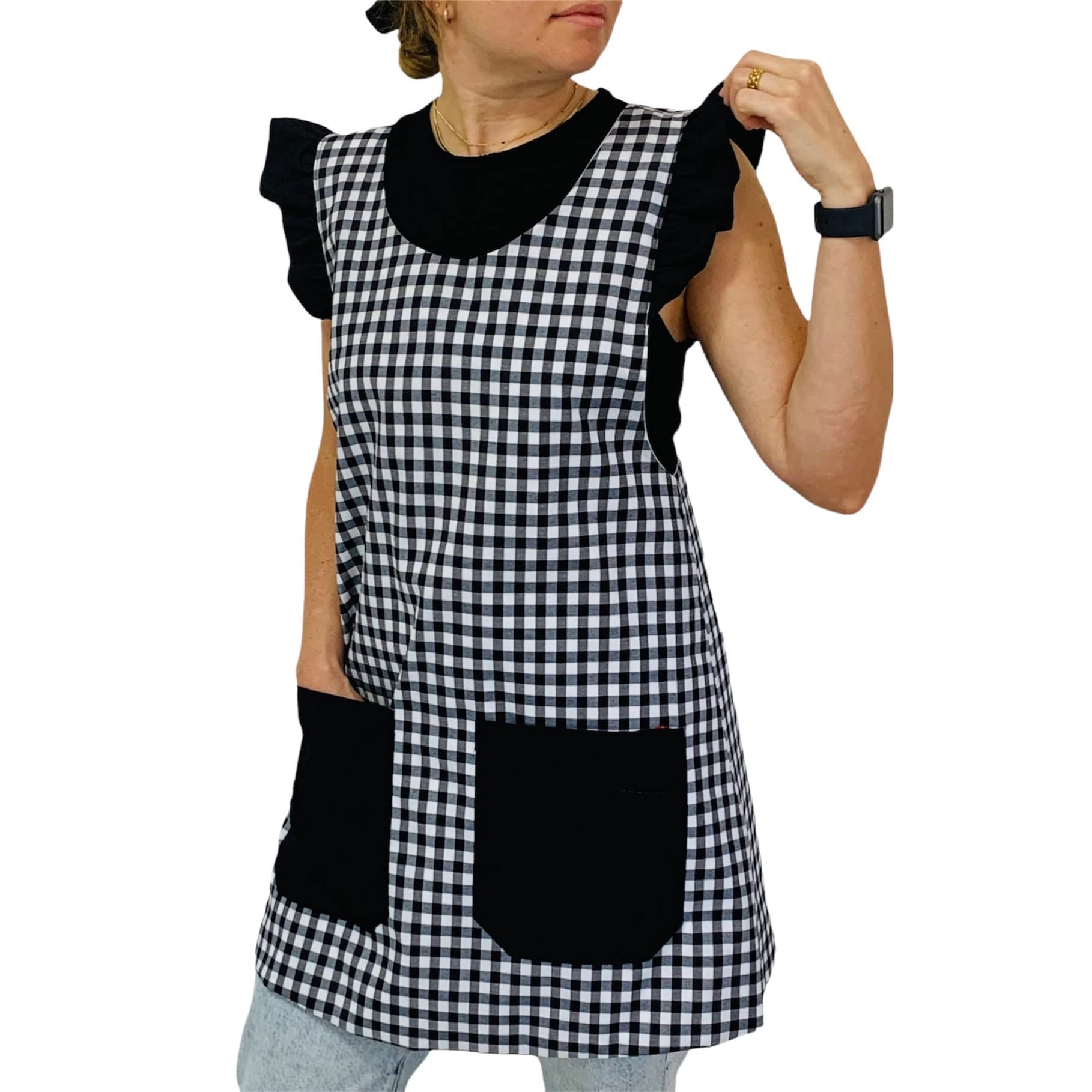 SuYa Shop Bata delantal Vichy con volantes