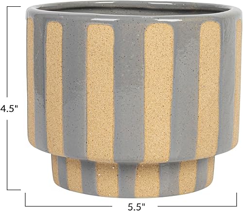 Miniatura 5 de Bloomingville Maceta redonda de cerámica de 5.5 pulgadas con rayas de alivio de cera, capacidad para macetas de 4 pulgadas, color lila y marrón