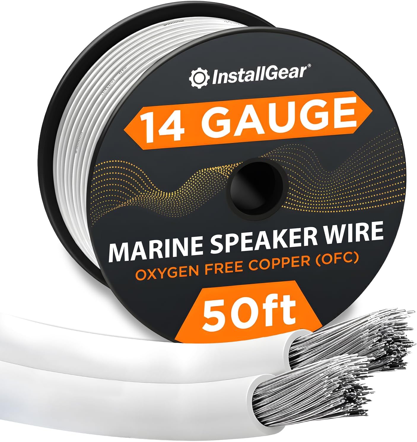 InstallGear 14 Gauge Tinned OFC Heavy Duty Boat Marine Speaker Wire, 50 feet | White Speaker Cable | OFC Speaker Wire 14 Gauge | Marine Wire 14 Gauge Wire for Outdoor, Automotive, and Marine