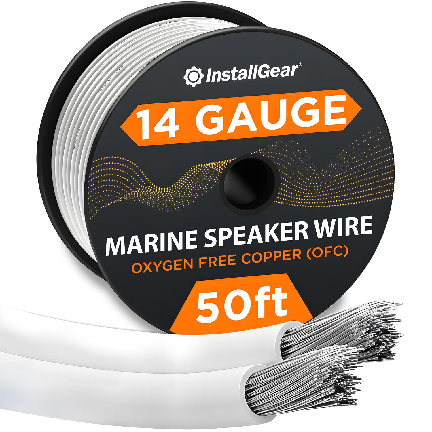 InstallGear 14 Gauge Tinned OFC Heavy Duty Boat Marine Speaker Wire, 50 feet | White Speaker Cable | OFC Speaker Wire 14 Gauge | Marine Wire 14 Gauge Wire for Outdoor, Automotive, and Marine