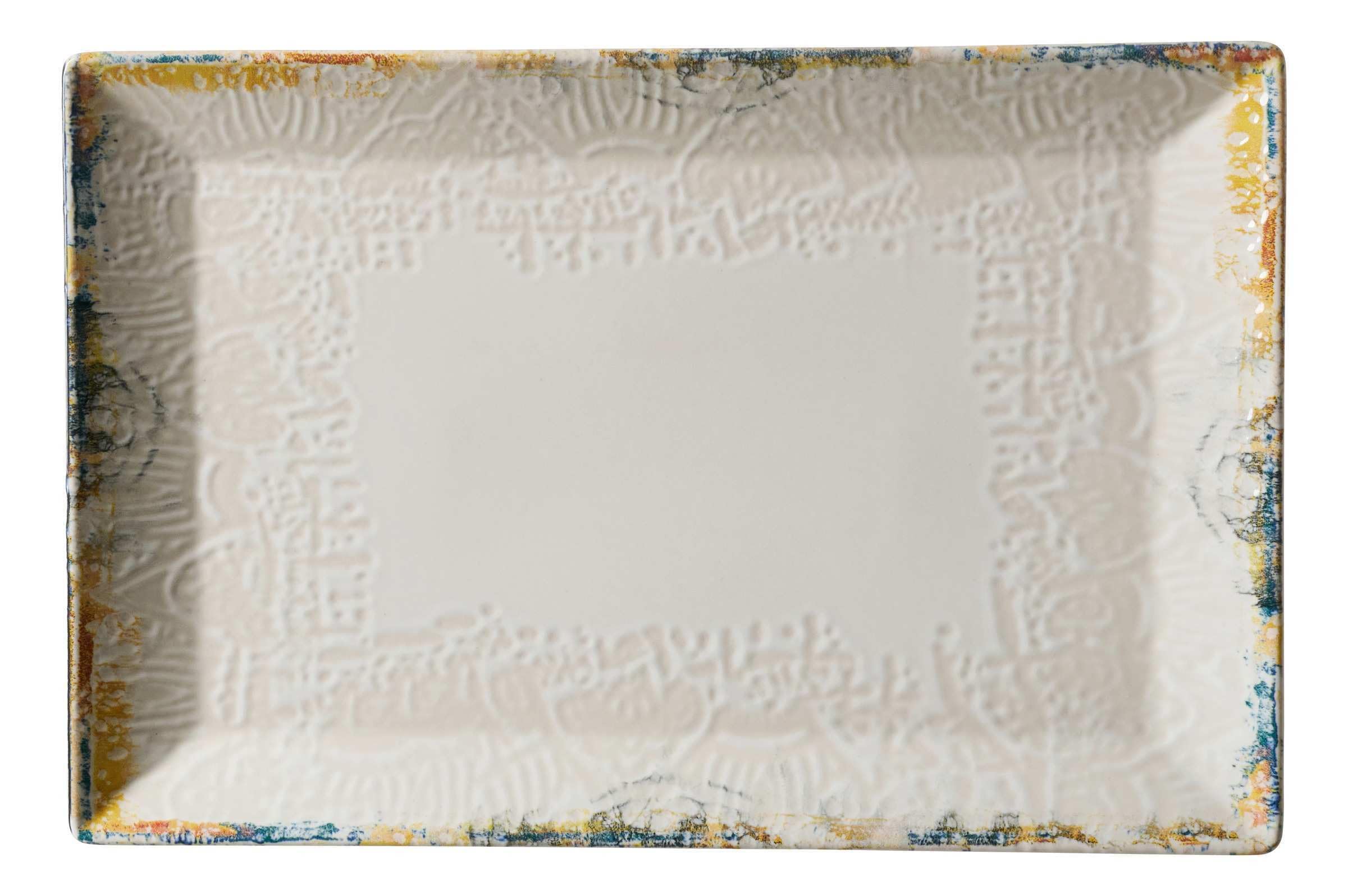 Ritzenhoff & Breker Alfonso Servierplatten 6er Set, 30x20 cm, Präsentationsplatten mit Relief & buntem Rand, Servier- und Speisegeschirr im Manufaktur-Look, Spülmaschinen- & Mikrowellenfest, Steinzeug