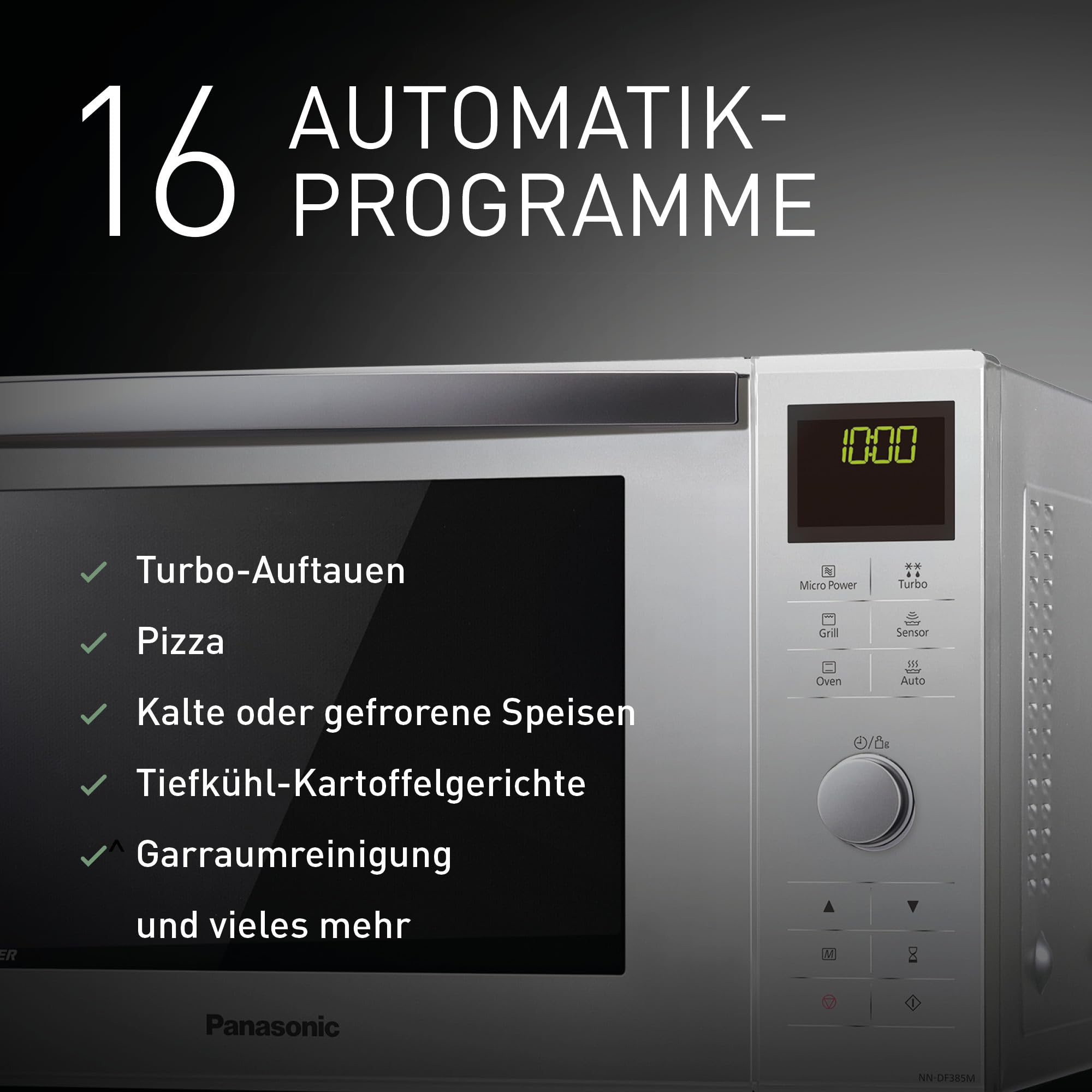 Panasonic NN-DF385MEPG Mikrowelle ( 1000 Watt, Ofen Kombi, Inverter Mikrowelle, 23 Liter, ohne Drehteller) silber