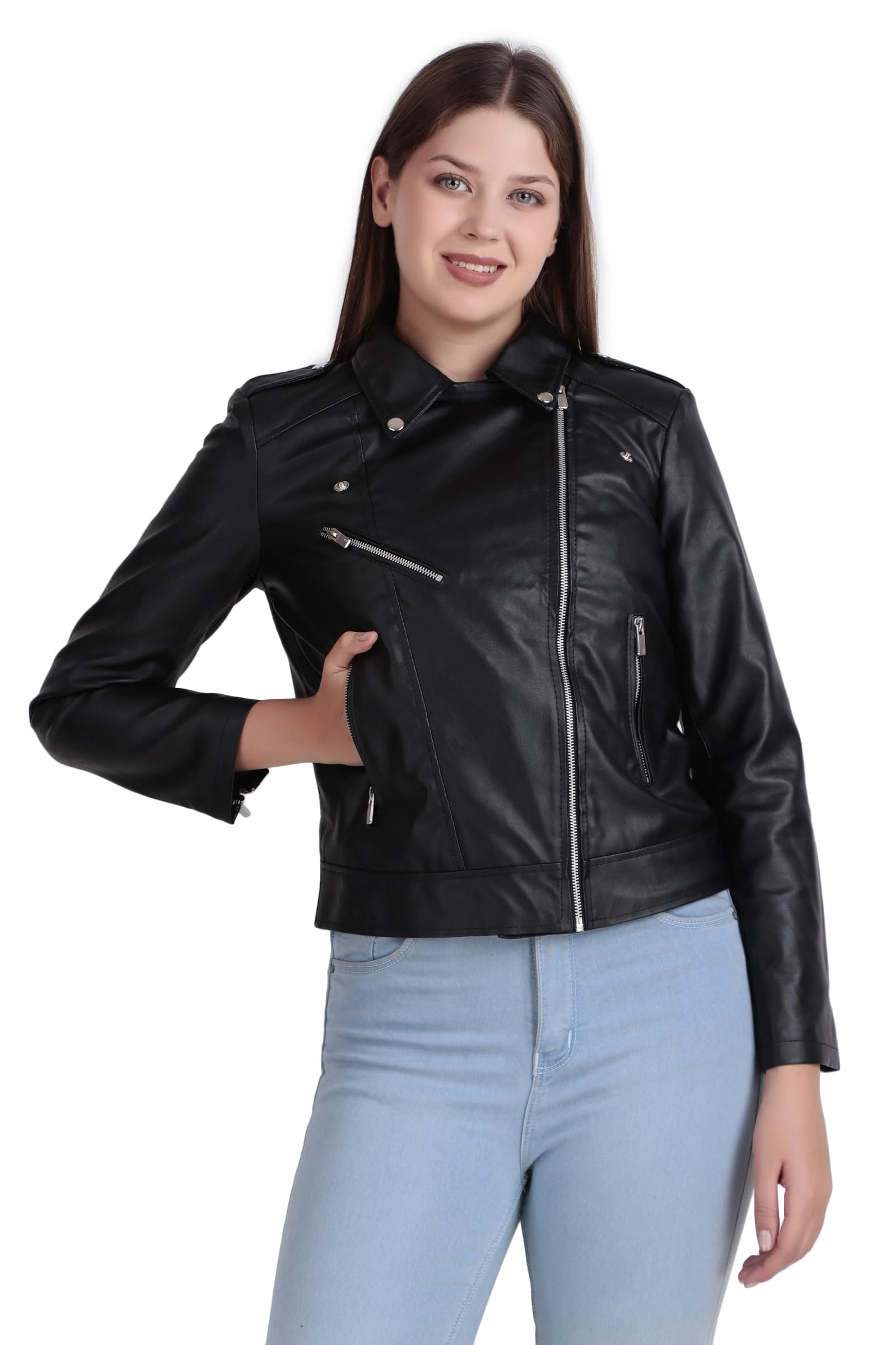 garmadian Women's Faux Leather Standard Length Jacket-picture-17