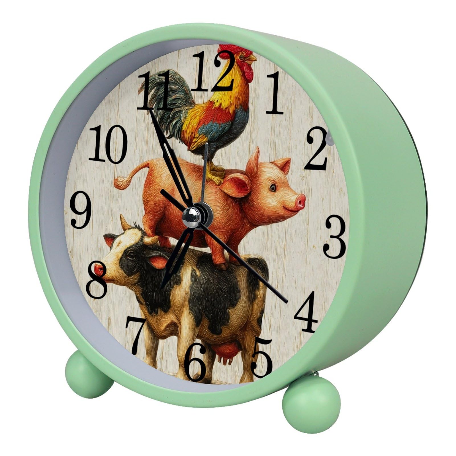 etoenbrc 10.9" Alarm Clock for Kids,Small Battery Operated Clock, Slient Plastic Table Clock for Living Room Decor,Bedroom,Office, Funny Rooster Pig and Cow