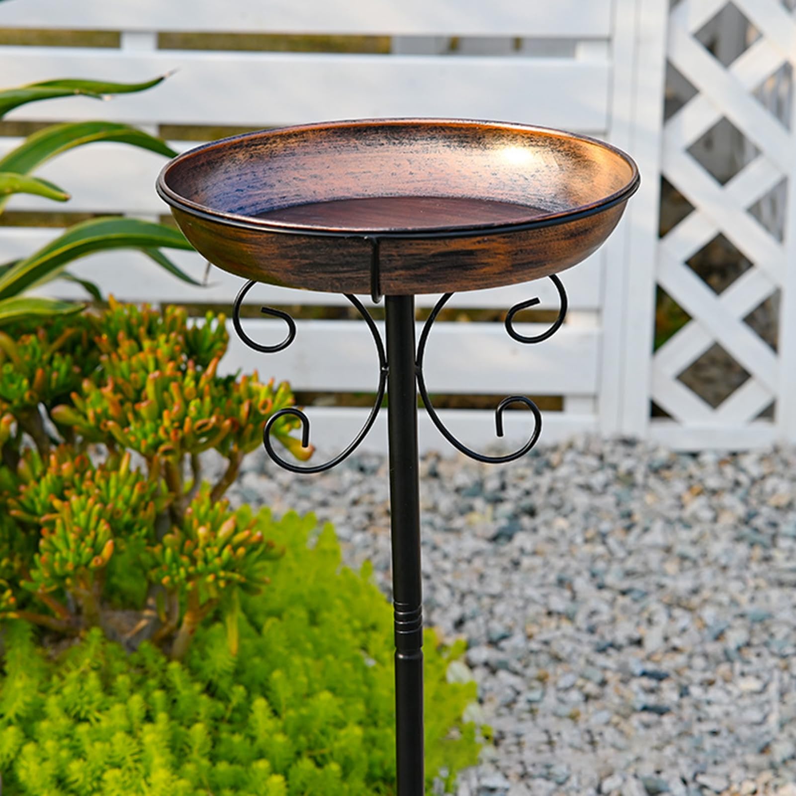 Bain d'oiseaux en métal rétro facile à nettoyer avec piquet antirouille pour jardin, terrasse, cour