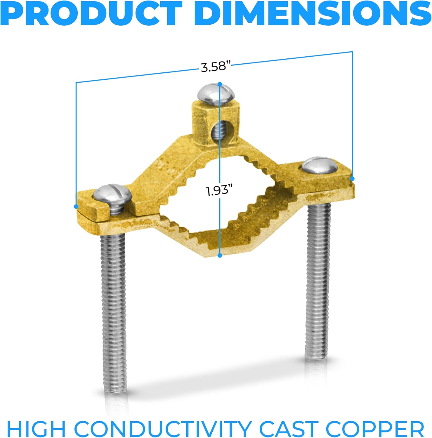 OHLECTRIC OL-27875 Direct Burial Copper Ground Pipe Clamps(1¼" - 2”)-Screw Thread 5/16”x18, 2-5" Wire Range. Ideal for Connecting Grounding Electrodes to Copper Tubing & Direct Burial Electrical pipes