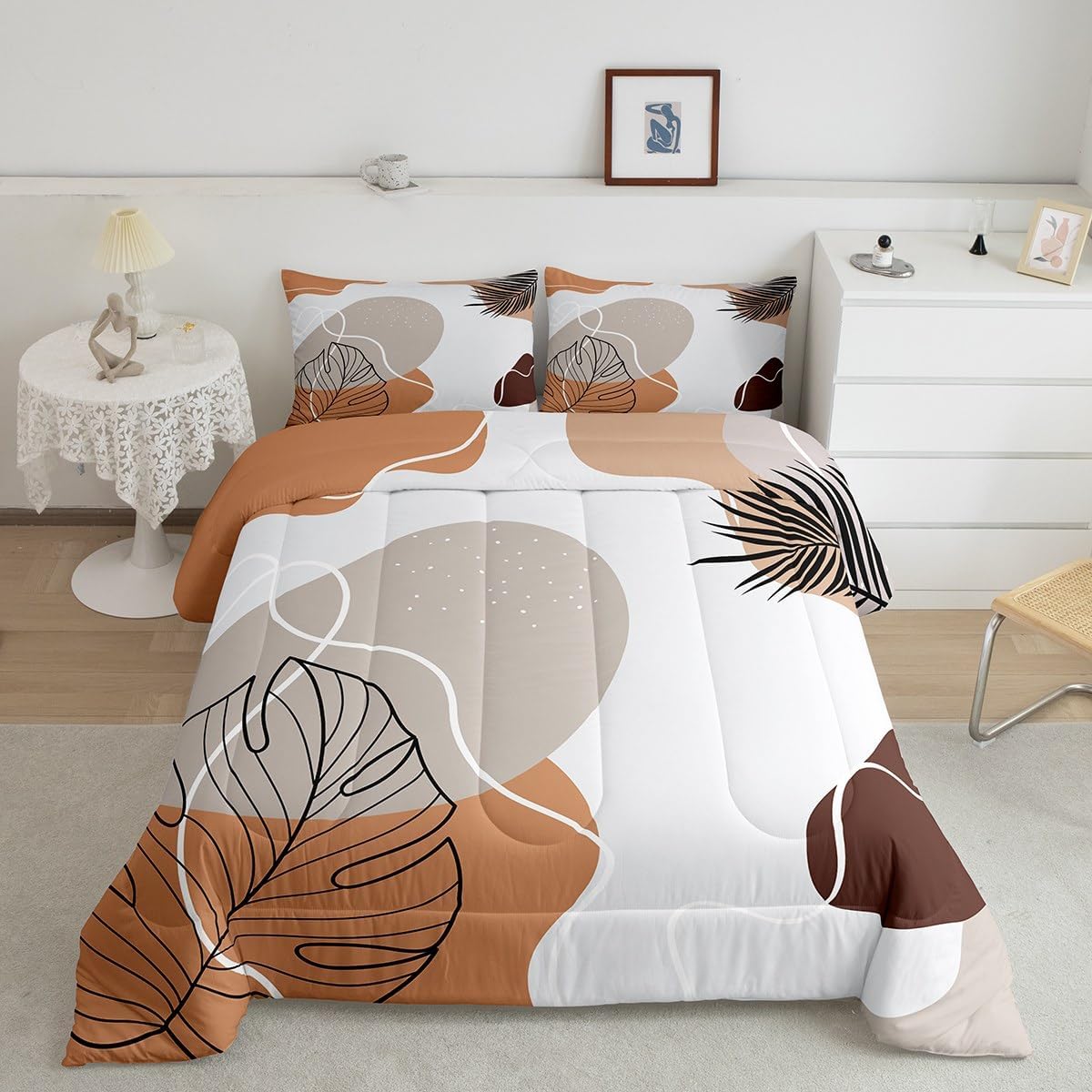 Erosebridal Palm Tree Leaves Comforter King Tropical Botanical Bedding Comforter Sets Hawaiian Monstera Banana Leaf Quilt Duvet Summer Retro Plant Foliage Bedding Gold Green Rainforest Room Decor