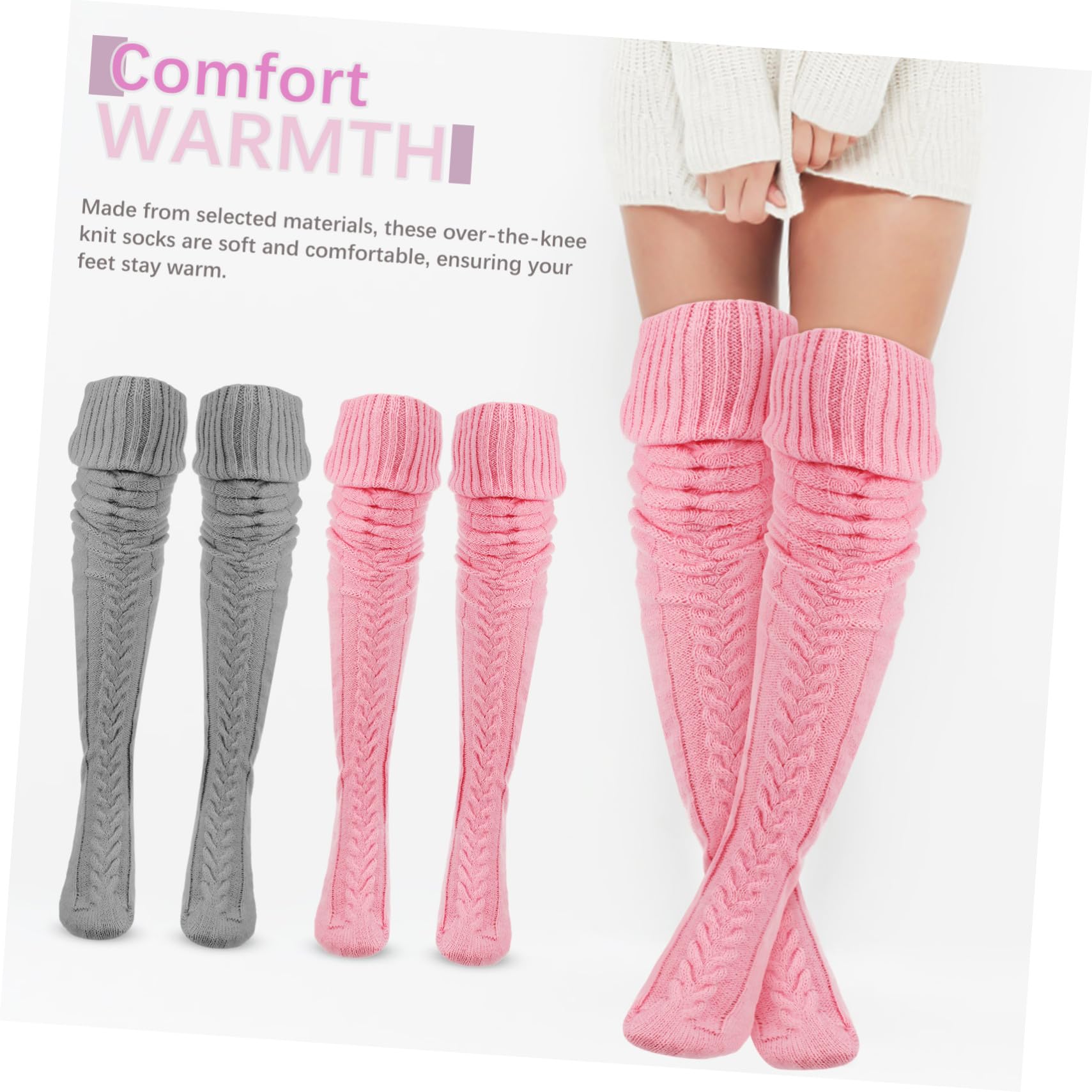 VALICLUD Overknee Socken für Damen 2 Paar Gewebe Gestrickt Warm