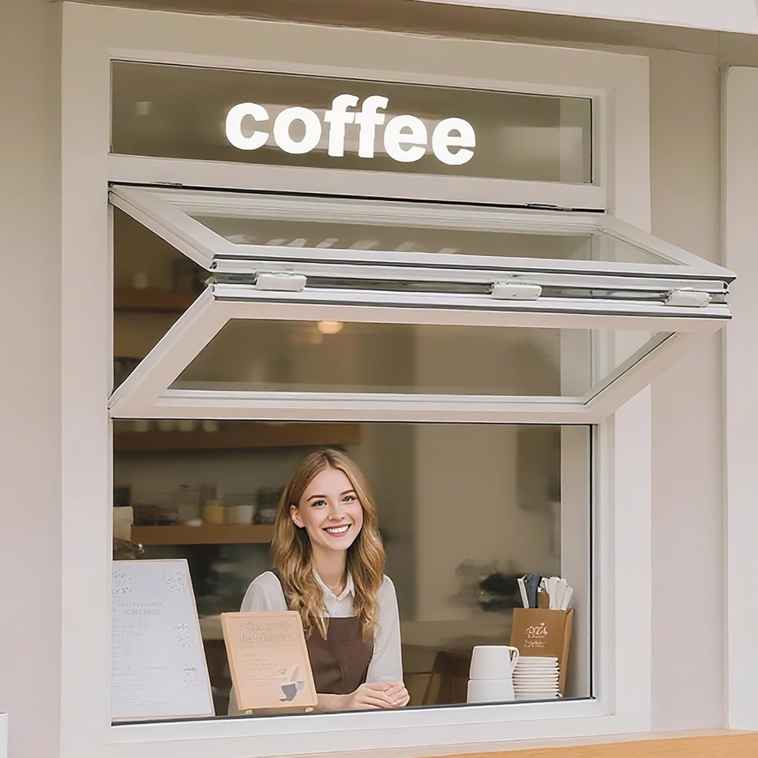 Custom Folding Sliding Concession Window, Up Down Folding Serving Window, Kitchen Double Hung Window, Aluminum Alloy 70°Opening Cake Serving Windows for Coffee Shop(32x26in/81x66cm)