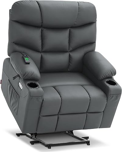 MCombo Oversized Power Lift Recliner Chair with Extended Footrest, Extra Wide for Big and Tall Elderly People, Faux Leather R7289 (Dark Grey, Medium-Oversize)