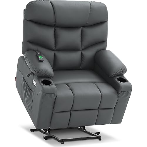 MCombo Oversized Power Lift Recliner Chair with Extended Footrest for Elderly People, Faux Leather R7289 (Dark Grey, Oversize)