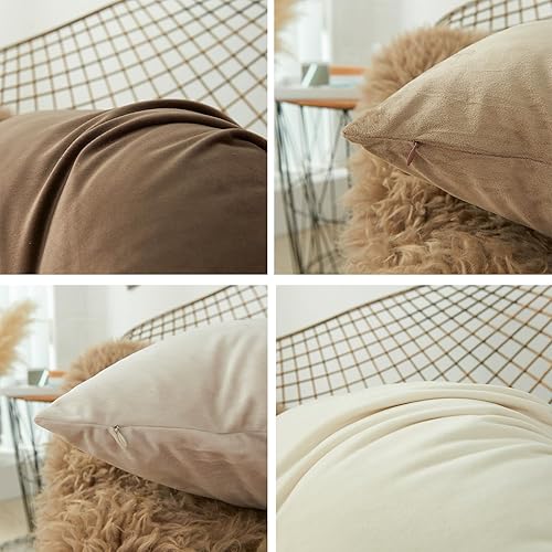 Miniatura 5 de Juego de 4 fundas de almohada de 20 x 20 pulgadas, coloridas fundas de almohada decorativas neutras de terciopelo liso, fundas cuadradas para sofá,