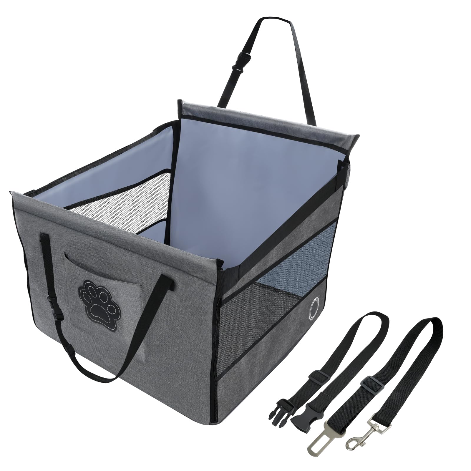 Seggiolino auto per Cani, comodo Cestino per porta Cane auto, Protezione per Seggiolino Cane auto con Finestra ventilata, Cinghia regolabile, compatibile con tutti i Veicoli (49x49x38 cm)