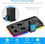 Mise à niveau Support de recharge avec ventilateur de refroidissement Accessoires pour Xbox Series X Console, Contrôleur Chargeur Dock Station et système de ventilateur de refroidissement avec 15RGB Lumières, 2X1400 mAh Batterie rechargeable, Stand tête