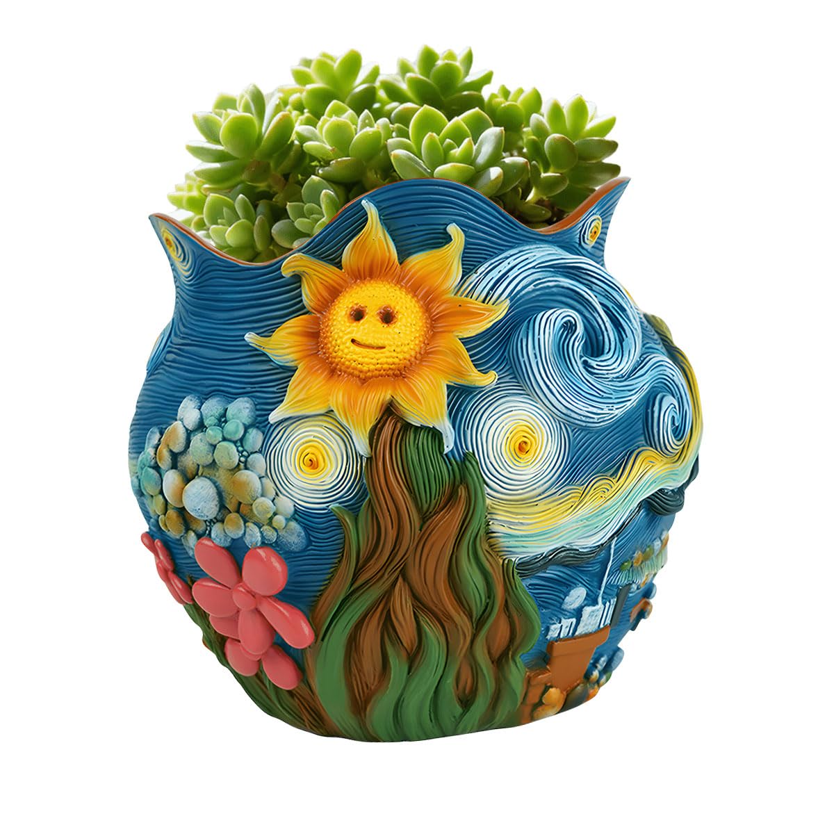 HDOYTXXM Sunflowers Design Resin Flower Pots Decorative Planter Styles for Home Garden Drainage Hole Included Plant Balcony Planter