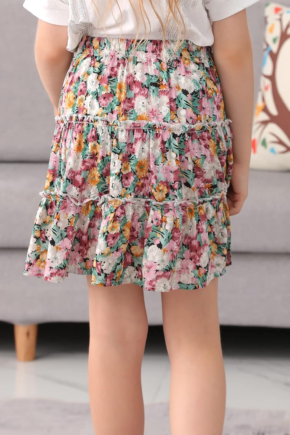 GORLYA Girls Ruffle Floral Boho Flowy Cute Tiered Short Mini Skater Skirts 4-14T - Image 2