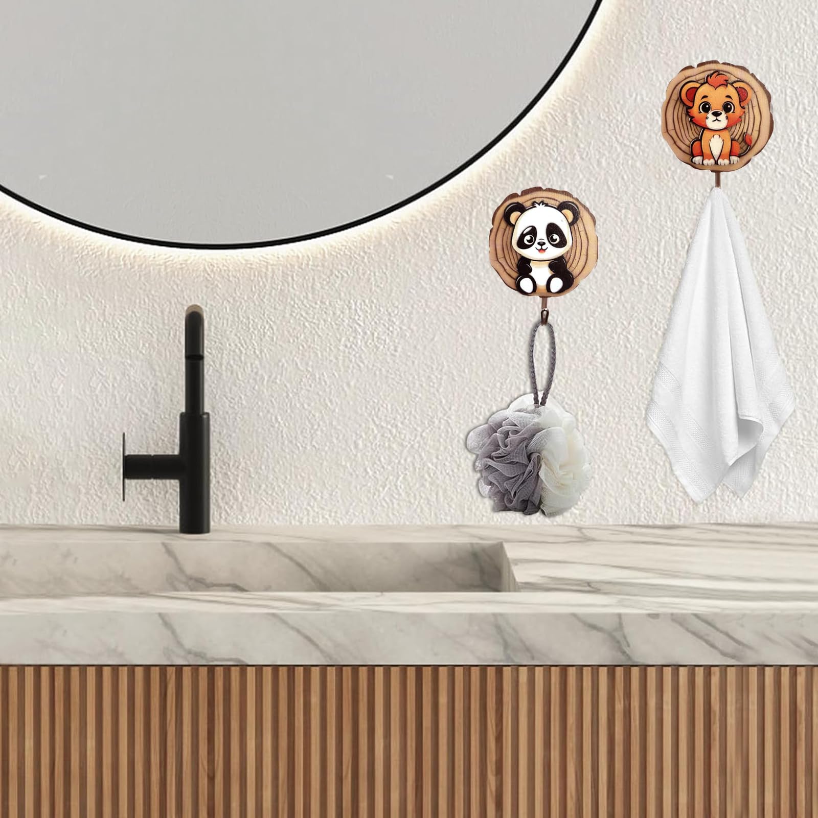 Ganci Autoadesivi per Bambini a Forma di Animale, Appendiabiti in Legno per Parete Bagno Cucina Cappelli