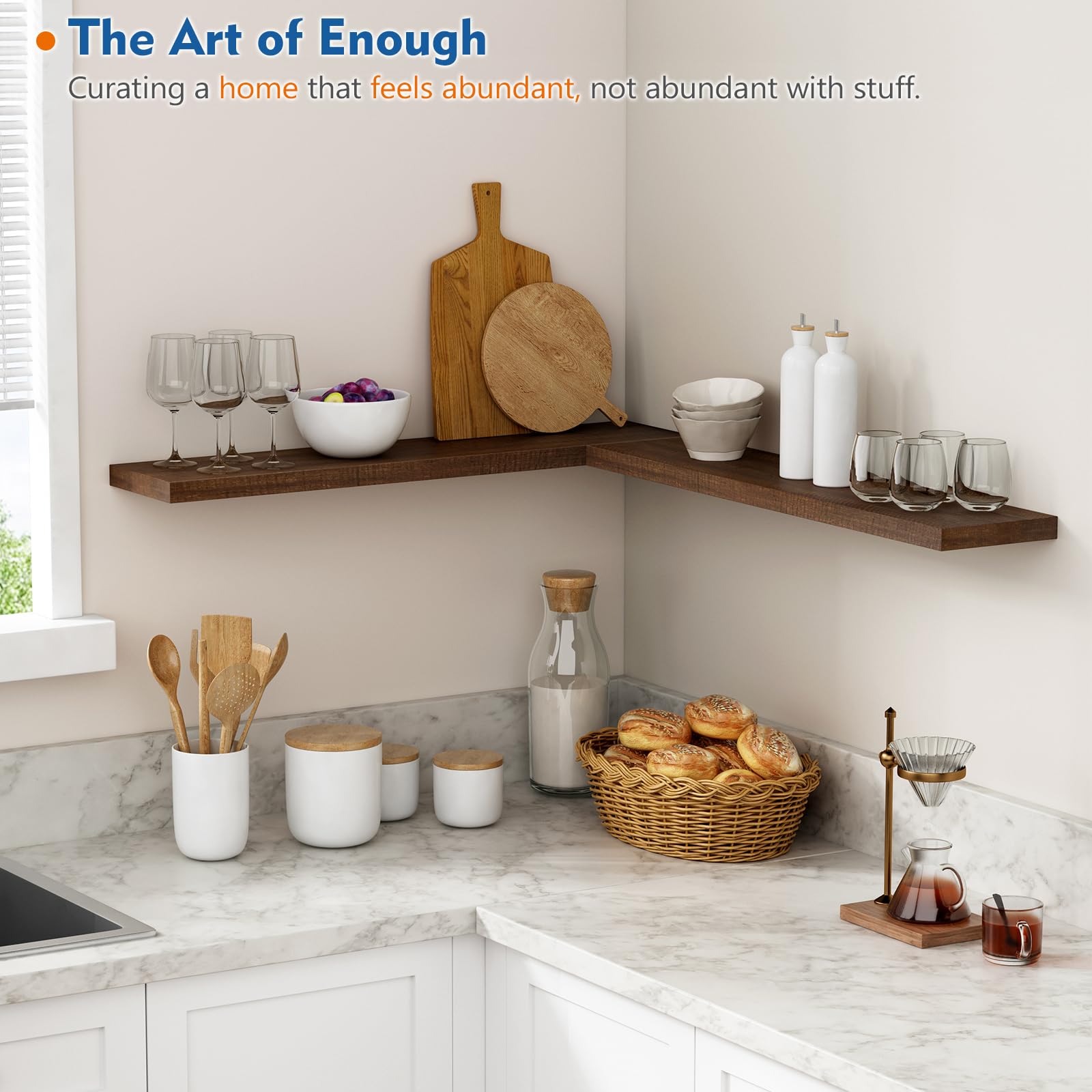 Harwaya Floating Shelves - Walnut Brown, Set of 2 -3 Harwaya Floating Shelves - Walnut Brown, Set of 2 -3