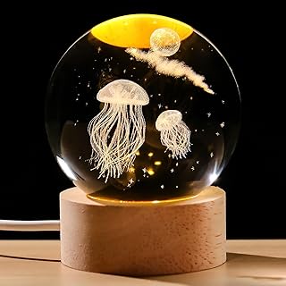 60mm クリスタルボール クラゲ ライト インテリア 誕生日プレゼント女性 彼氏 彼女 人気 ガラス細工 クラゲの置物 雑貨 おしゃれ 可愛い【正規品】 クリスマス バレンタイン ギフト 水晶玉 オブジェ LEDライトベース 間接照明 雰囲気作り 飾り 記念日 卒業祝い 結婚