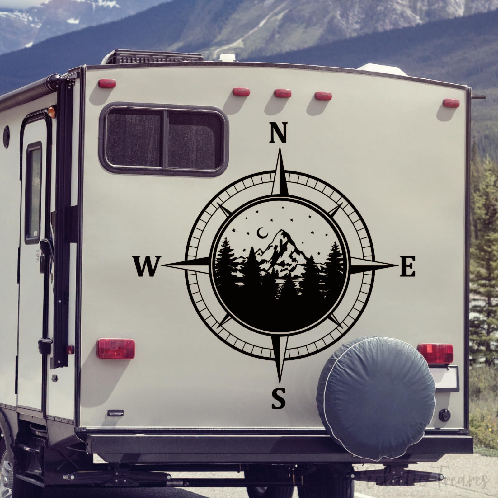 Yklt Decals Be Customized Adventure Compass Decal For Rv & Cars – Mountain-Themed Vinyl Sticker For Windows, Hood, Or Camper | Outdoor Explorer Decor For Camping & Road Trips
