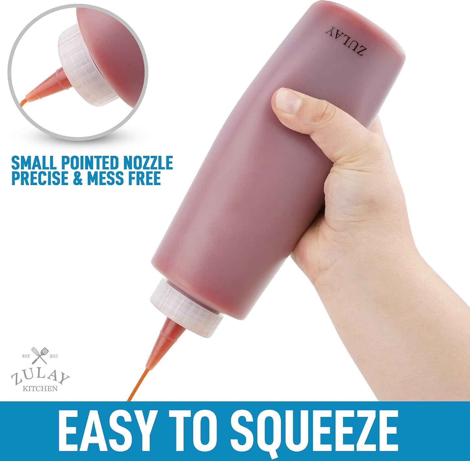 Zulay 2 Pack Condiment Squeeze Bottle - 17oz Plastic Squeeze Bottles With Caps - Sauce Bottle With Wide Mouth & Small Pointed Nozzle for Ketchup, Mustard, Olive Oil, Glue, and More