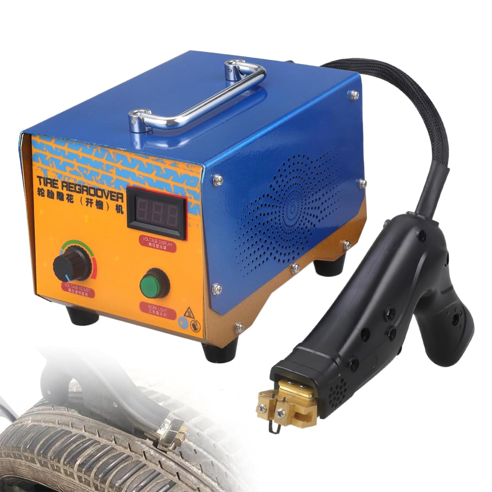 Reifenreparaturset Auto, Reifenrillenwerkzeug Reifenrillenmaschine mit 20 Stück U-/V-förmigen Klingen, Reifennachschneidegerät Nachschneideeisen-Schneidset 1000W