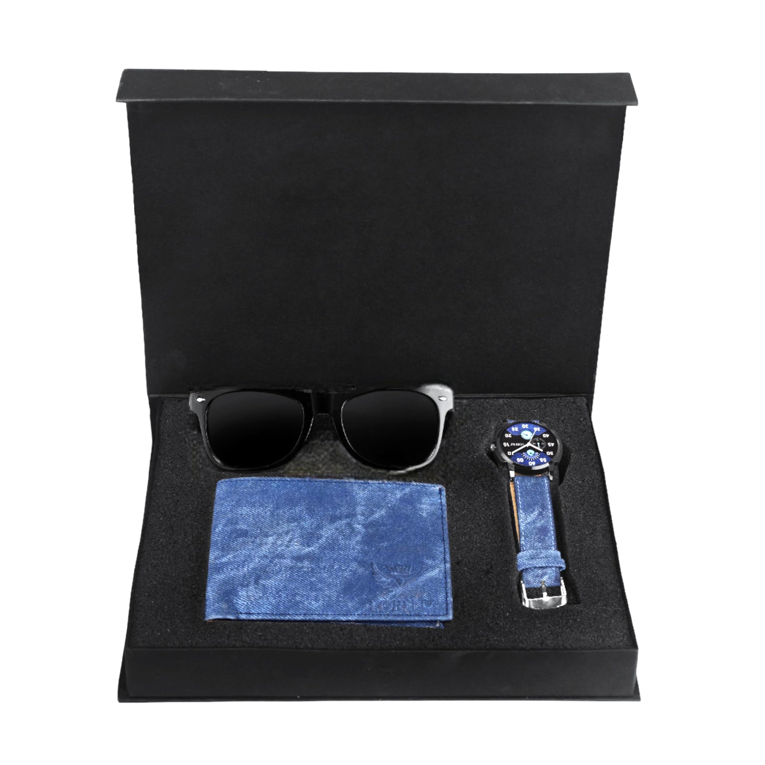 LORENZ CM-105MR-WL-05 Combo of Mens Blue Denim Strap Analogue Watch, Blue Denim Wallet and Mercury Sunglasses (B07MW8LP7H) Amazon Price History, Amazon Price Tracker