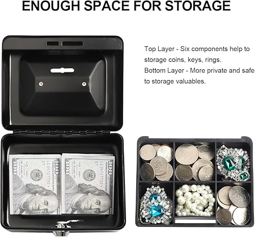Miniatura 3 de Kasten Caja pequeña para efectivo con ranura para niños, caja de metal con bandeja para dinero, 5.9 x 4.7 x 3.2 pulgadas, color negro