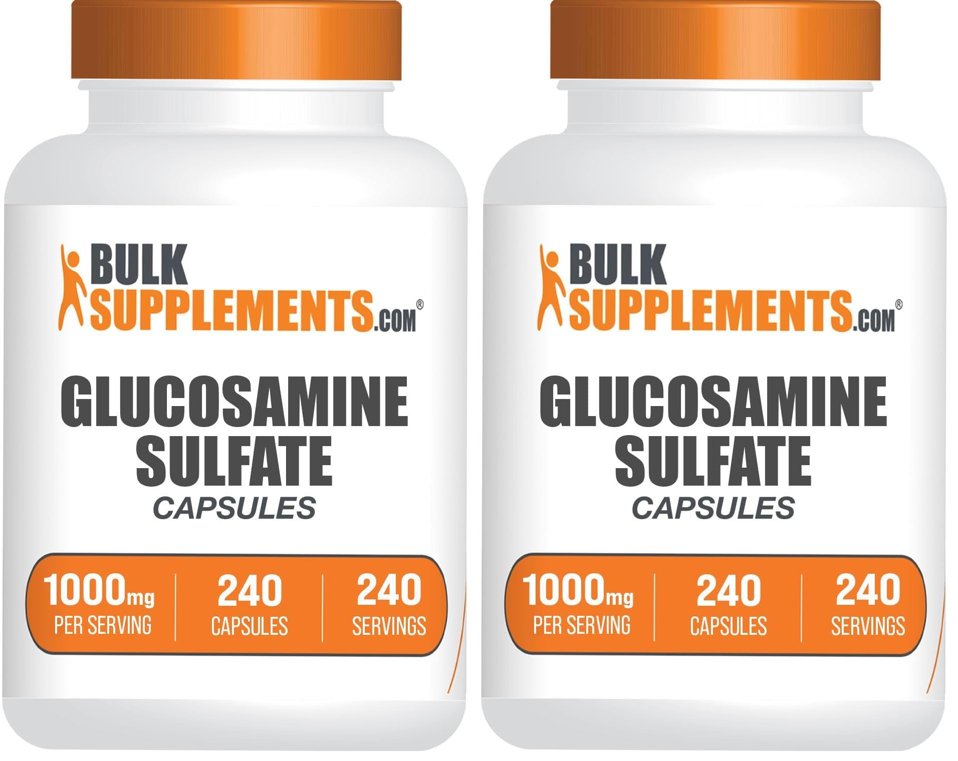 BulkSupplements.com Glucosamine Sulfate Capsules - Glucosamine Supplement, for Joint Support - Glucosamine Sulfate 1000mg, Gluten Free, 1 Capsule per Serving, 240 Capsules (Pack of 2) 240 Count (Pack of 2)