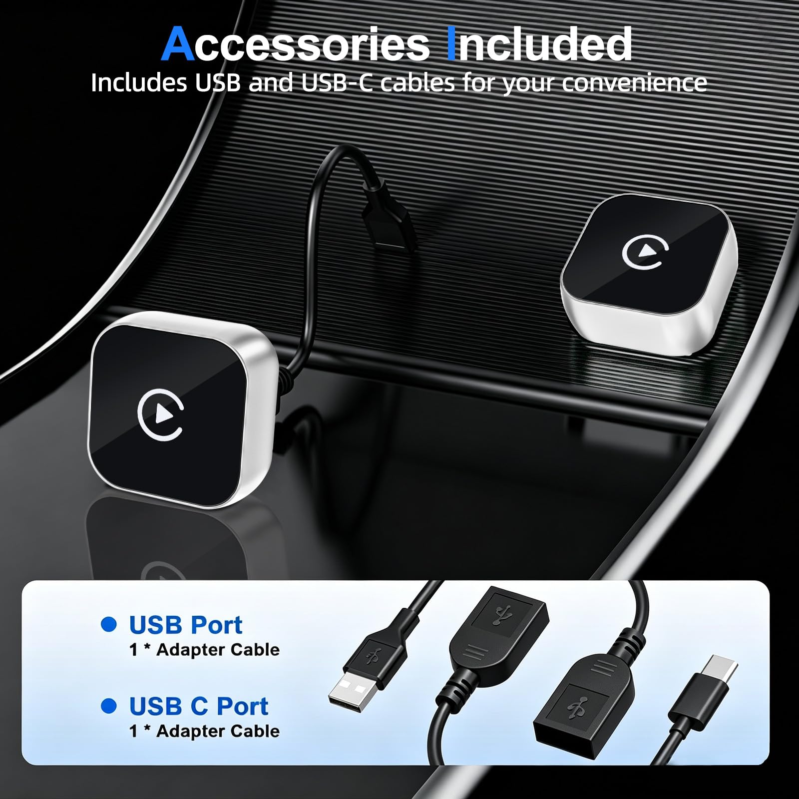 OVVOFPP Adaptador CarPlay inalámbrico Nueva edición 2026, Interfaz Type-C/USB, Conexión Rápida y Estable, Compatible con Vehículos Fabricados Después de 2016 (Brillante)