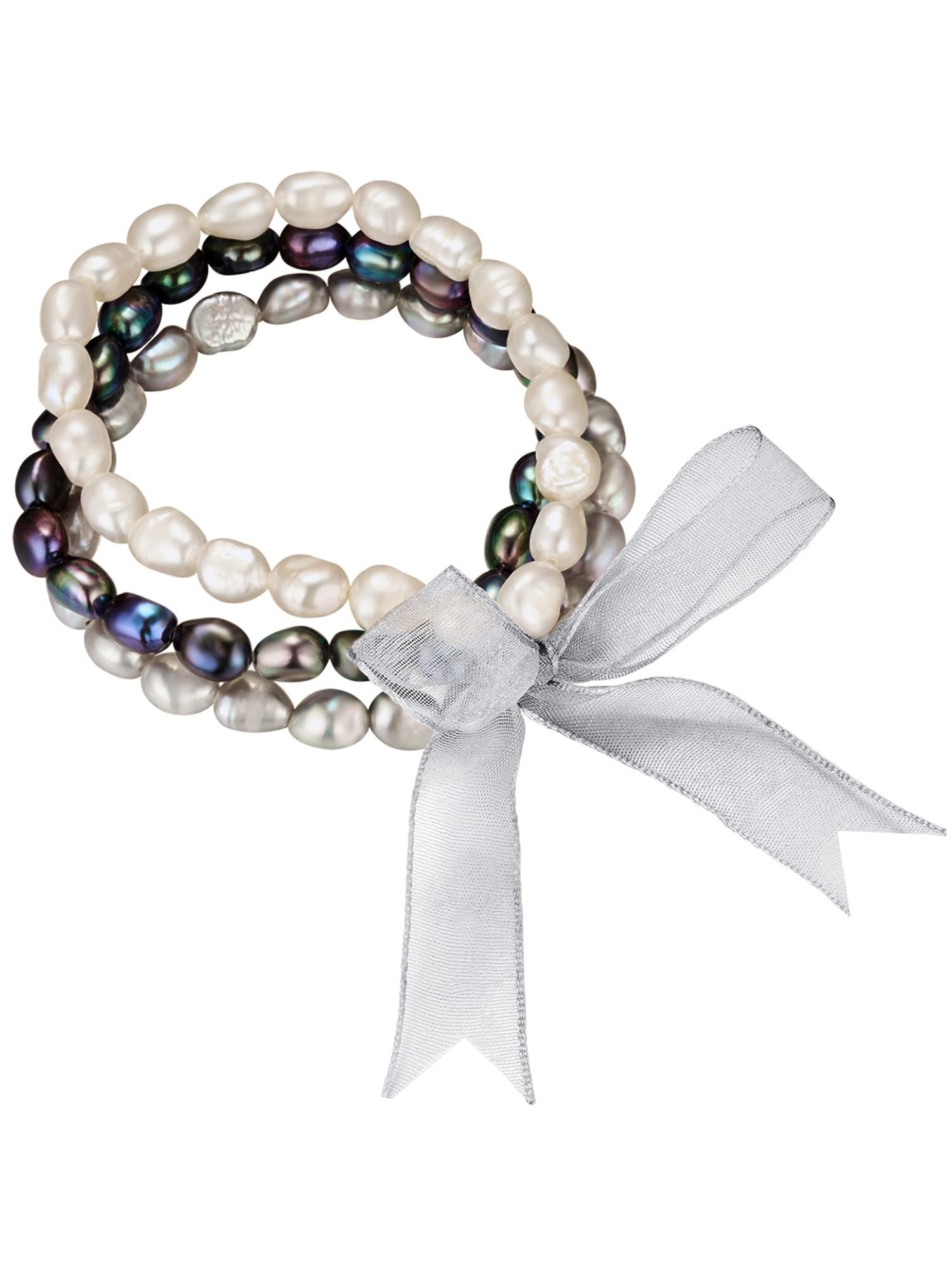 Valero Pearls Damen Armband mit barock Süßwasser-Zuchtperle ca. 7,0-8,0 mm Perlenarmband 3 er Set