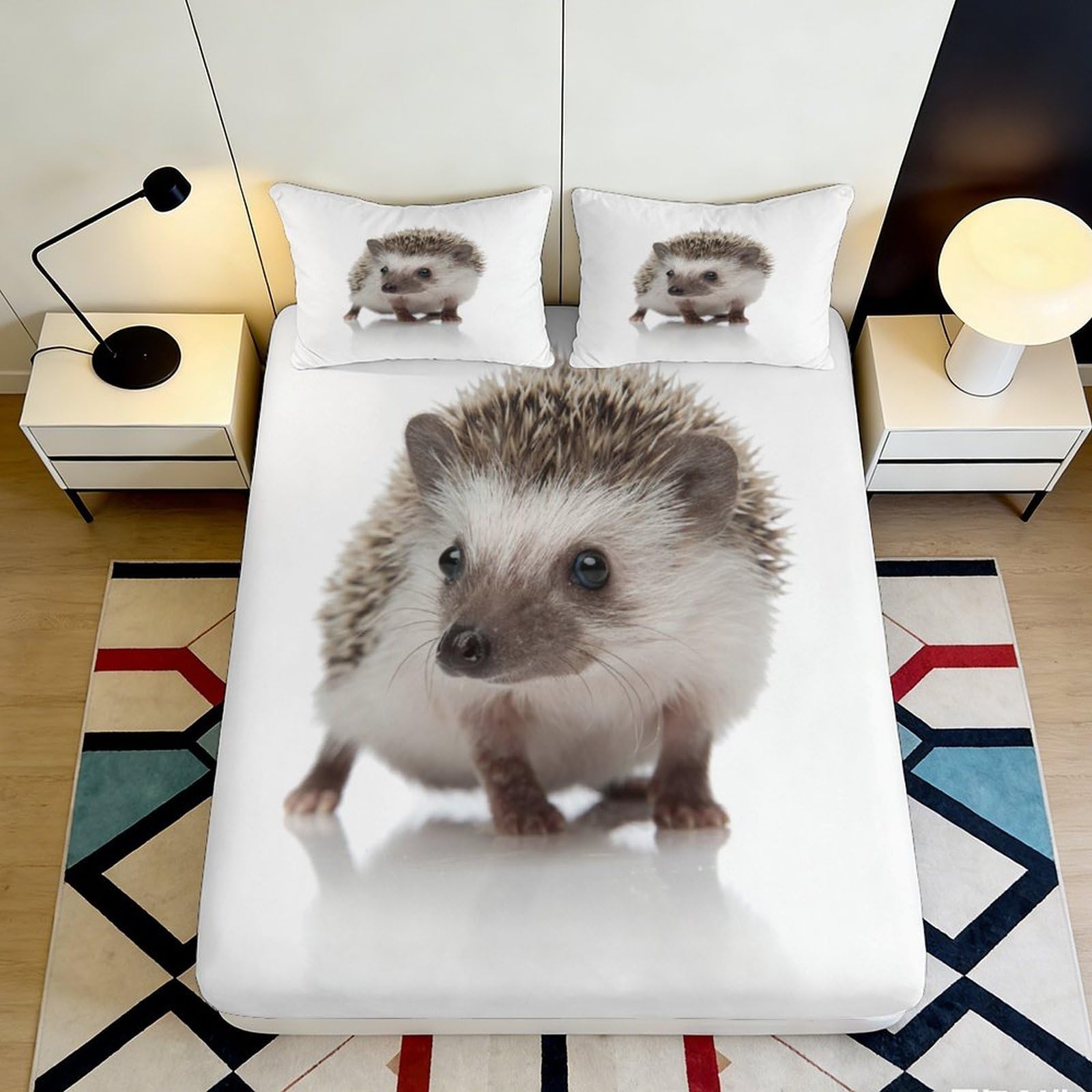 Uynsixtme Style-7 3D Printed Hedgehog Fitted Sheet Microfiber Non-Slip Deep Pocket Bedroom Bedding Hedgehog Mattress Fitted Cover Washable Full Wrap 200X200x25cm