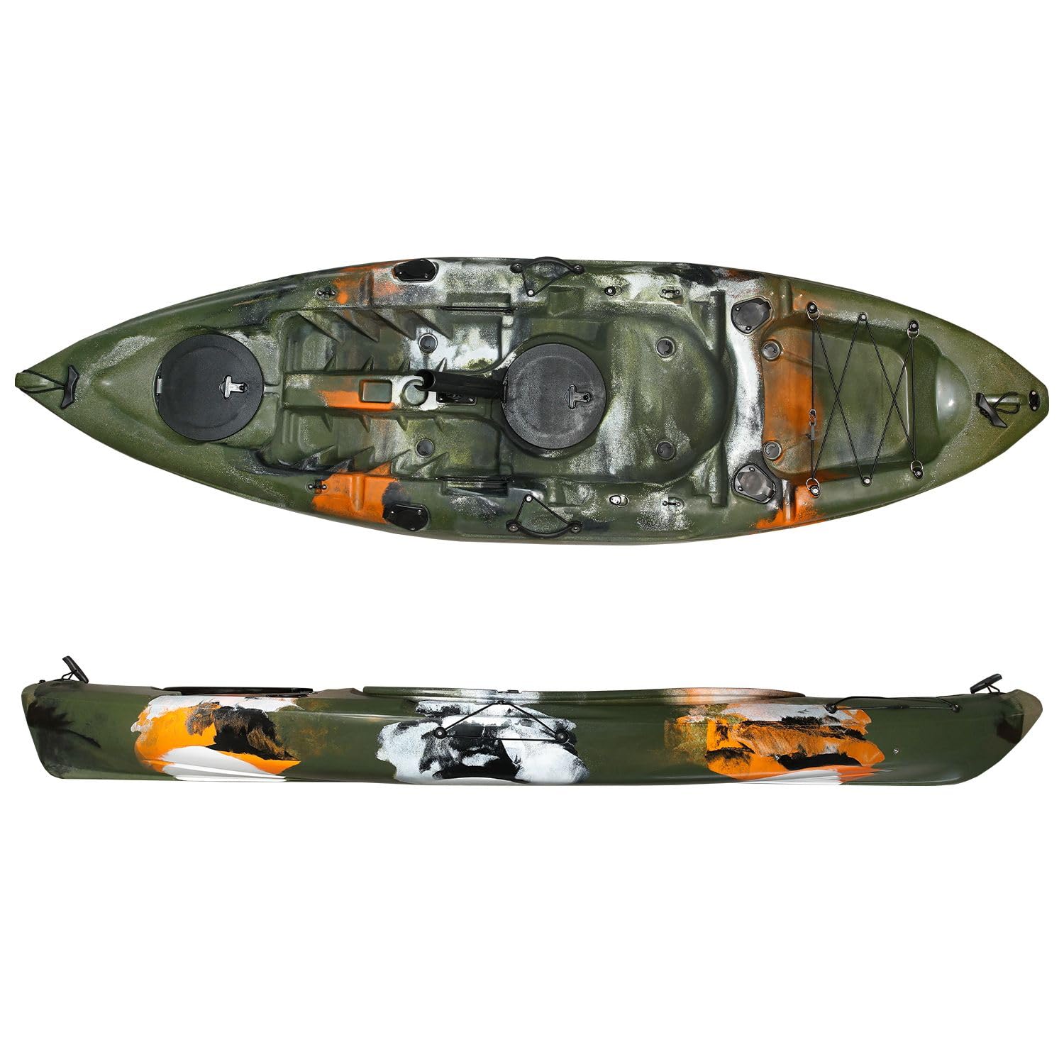 Kajak Sit-on-Top 1er | 270x80 cm Angelkajak Camouflage | Kompaktes & Kippstabiles Freizeitboot | Robustes PE | Inkl. Rutenhalter-Vorbereitung & Stauraum