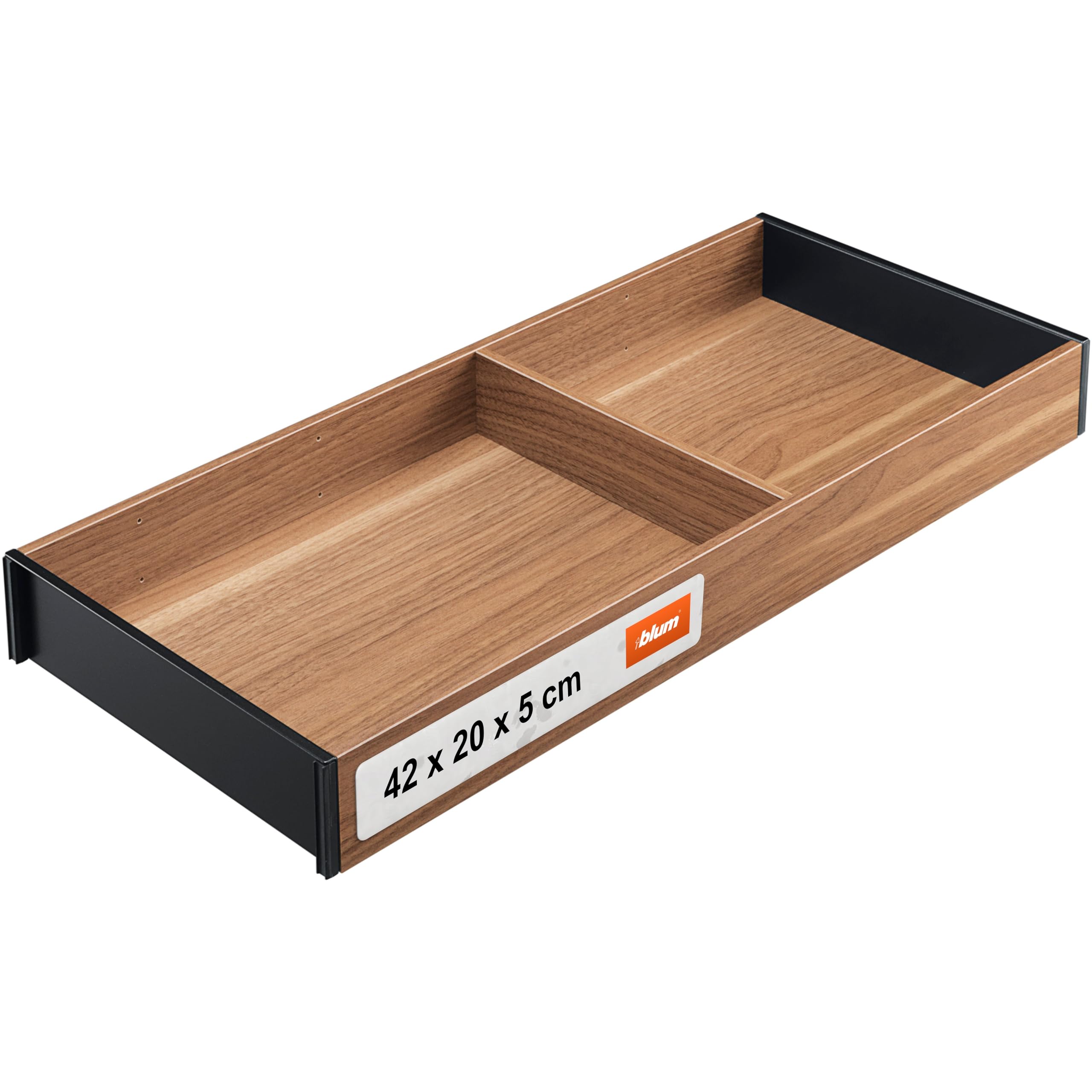blum AMBIA-LINE organizer szuflady w premium dekorze drewna | idealny kuchnia, łazienka, garderoba | użycie modułowe i pewne trzymanie dzięki nóżkom antypoślizgowym | 42×20×5 cm| Orzech Tennessee